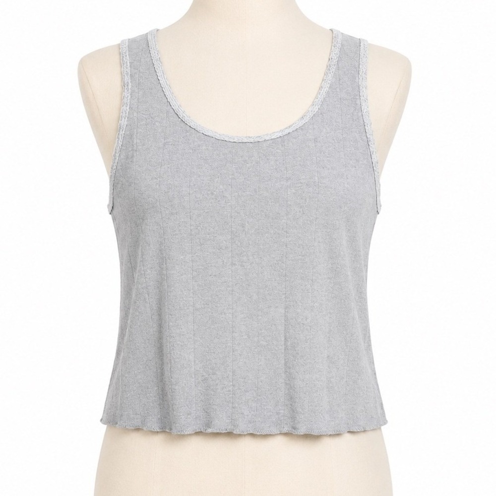 Xhilaration Ribbed Tank Top Women L Gray Y2K Lettuce Trim Scoop Neck Sleeveless - Picture 1 of 9